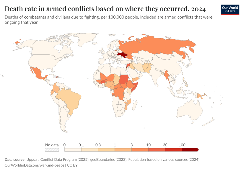 A thumbnail of the "Death rate in armed conflicts based on where they occurred" chart